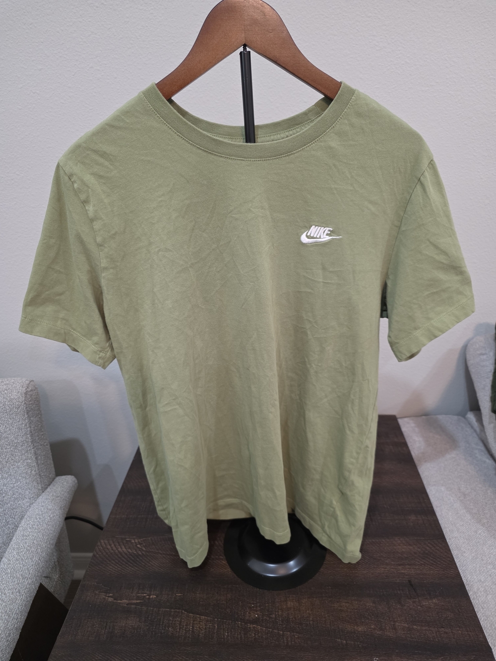 Mens Nike Olive Crewneck Short Sleeve T-Shirt with White Logo